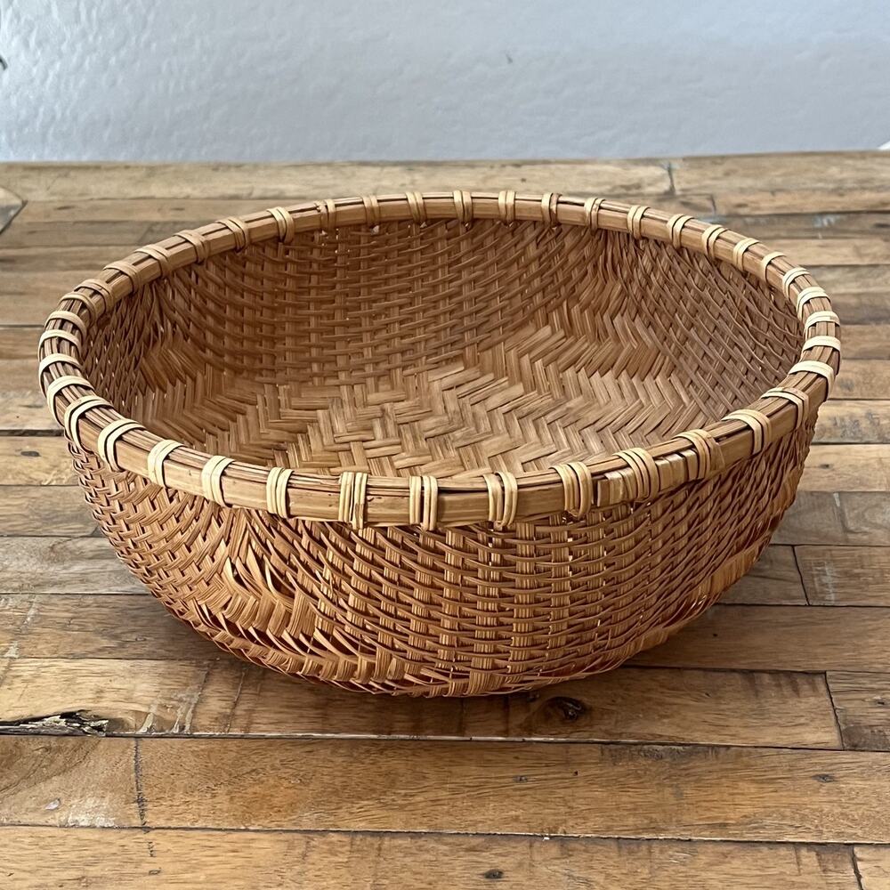 Vintage Hand Woven Round Bottom Wicker Winnowing Basket 11"